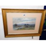 A framed 19thC. moorland watercolour with indistin