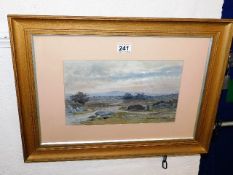 A framed 19thC. moorland watercolour with indistin