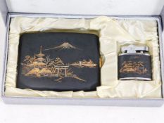 A Japanese lighter & cigarette box set with silver