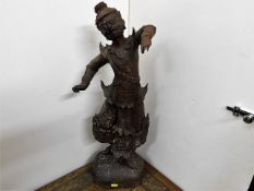 A large Qing dynasty carved wood bodhisattva, prob
