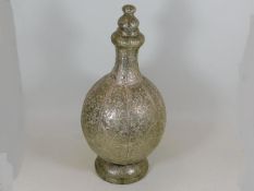 An Islamic wood & white metal bottle with stopped