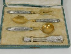 A cased French silver sweet set