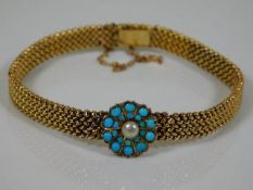 A 19thC. 15ct gold bracelet set with turquoise & n
