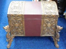 A 19thC. Oriental carved trunk on dragon legs