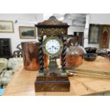 A 19thC. French portico clock with inlaid boulle w