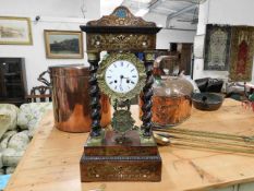 A 19thC. French portico clock with inlaid boulle w