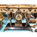 A 19thC. French clock garniture set on marble plin