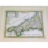A framed Robert Morden 18thC. map of Cornwall