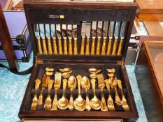 A cased gold plated Kings pattern cutlery set by W