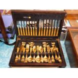 A cased gold plated Kings pattern cutlery set by W