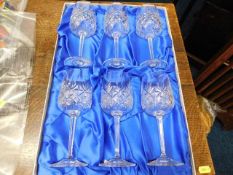 A boxed set of Edinburgh crystal hock glasses