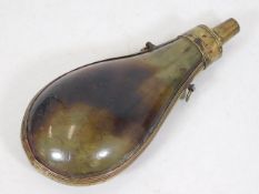 A 19thC. horn & brass powder flask