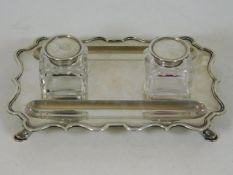 An Elkington & Co. silver inkwell stand