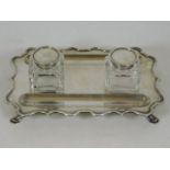 An Elkington & Co. silver inkwell stand