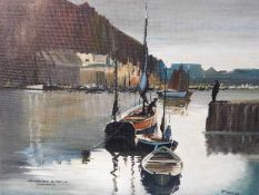 A Bill Nash oil on panel depicting Mevagissey Harb