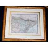 A framed early 19thC. Baldwin & Gradock map of Spa