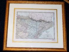 A framed early 19thC. Baldwin & Gradock map of Spa
