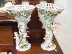 A pair of German Plaue porcelain centrepieces with