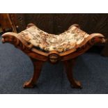 A 19thC. Italian walnut cross stool with lion & ea