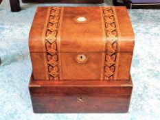 A Tunbridge Ware style inlaid box twinned with one