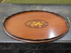 An Edwardian mahogany serving tray, some faults