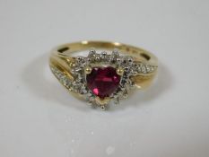 A 10ct gold heart shaped ruby ring