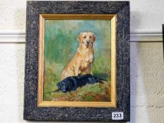 A well executed framed oil depicting two labrador