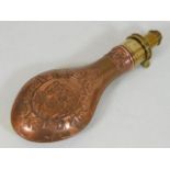 A 19thC. Sykes copper & brass powder flask with ho