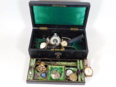 An early 20thC. jewellery box & contents