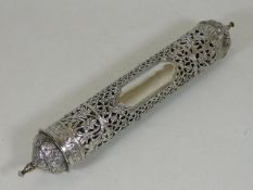 A white metal Islamic scroll holder approx. 11in