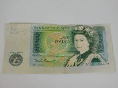 A misprinted one 1980's one pound note with no upp