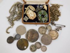 Two Albert chains, some silver coinage & sundry it