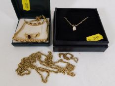 A quantity of yellow metal jewellery items includi