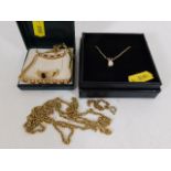 A quantity of yellow metal jewellery items includi