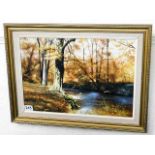 A framed autumnal river & woodland oil by Cornish