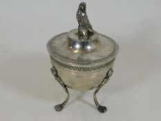 A French silver footed pot & cover with bird finia