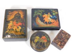 Three Russian lacquer ware boxes, one signed & one