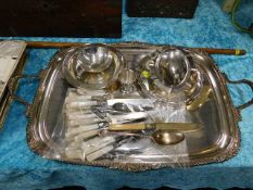 A silver plated tray, two pieces of silver plated