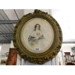 A gilt framed oval watercolour depicting lady sign