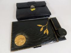 An antique leather writing set & organiser with gi