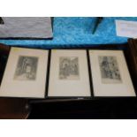 Three framed etchings of Edinburgh signed in penci