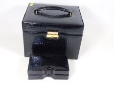 A patent crocodile style jewellery box & smaller