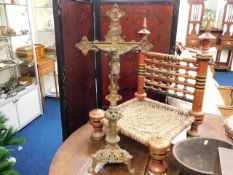 A large 19thC. gilt bronze crucifix, probably Fren