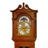 Reproduction mahogany longcase clock, the gilt and silvered dial with moonphase, Roman and Arabic