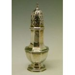 George VI silver octagonal baluster shaped sugar caster, Birmingham 1938 Condition: