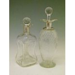 Edward VII cut glass slender ovoid shaped decanter having a silver collar hallmarked for Sheffield