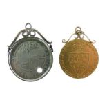 Gold Coin - George III spade guinea having soldered pendant mount together with an Elizabeth I