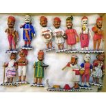 Collection of mid 20th Century Indian polychrome decorated carved wooden figures of characters