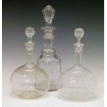 Pair of late 19th/early 20th Century ovoid shaped Sherry decanters and stoppers having finely