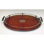 Late 19th/early 20th Century silver plated and mounted walnut oval two handled gallery tray